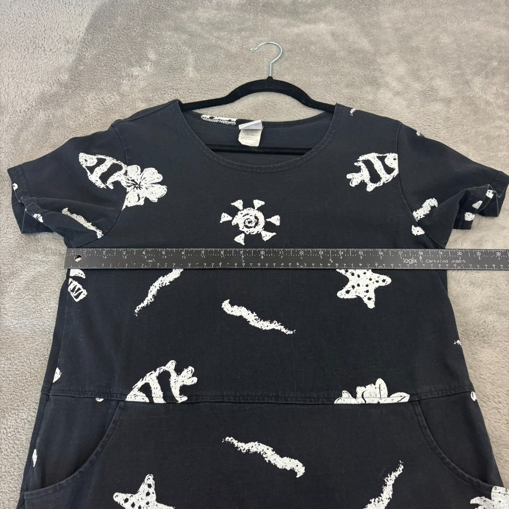 VTG Red Ginger Shift Dress Womens M Black White Marine Tropical AOP 90s Beachy - Picture 11 of 13